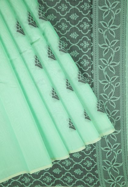Pistachio Green Silk Cotton with Without Zari Zari Buttis (small Dots Or Motifs)