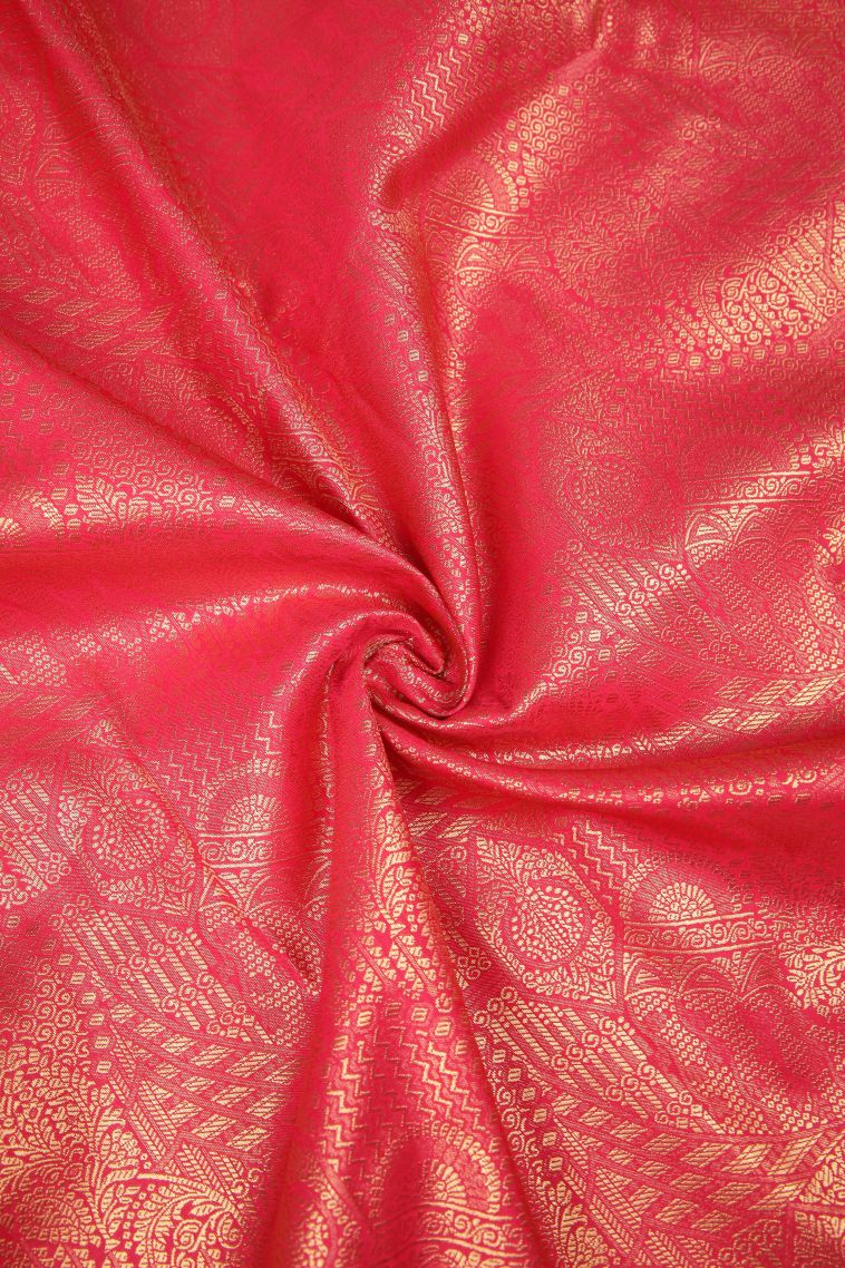 Rose  Red Samudrika Pattu with Copper Zari Floral Patterns view 4