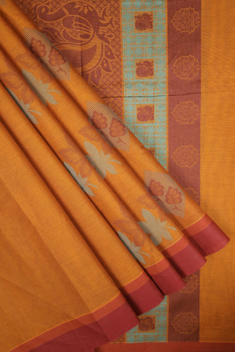 Honey Orange Kovai Cotton Sarees with Without Zari Zari Buttis (small Dots Or Motifs) view 1