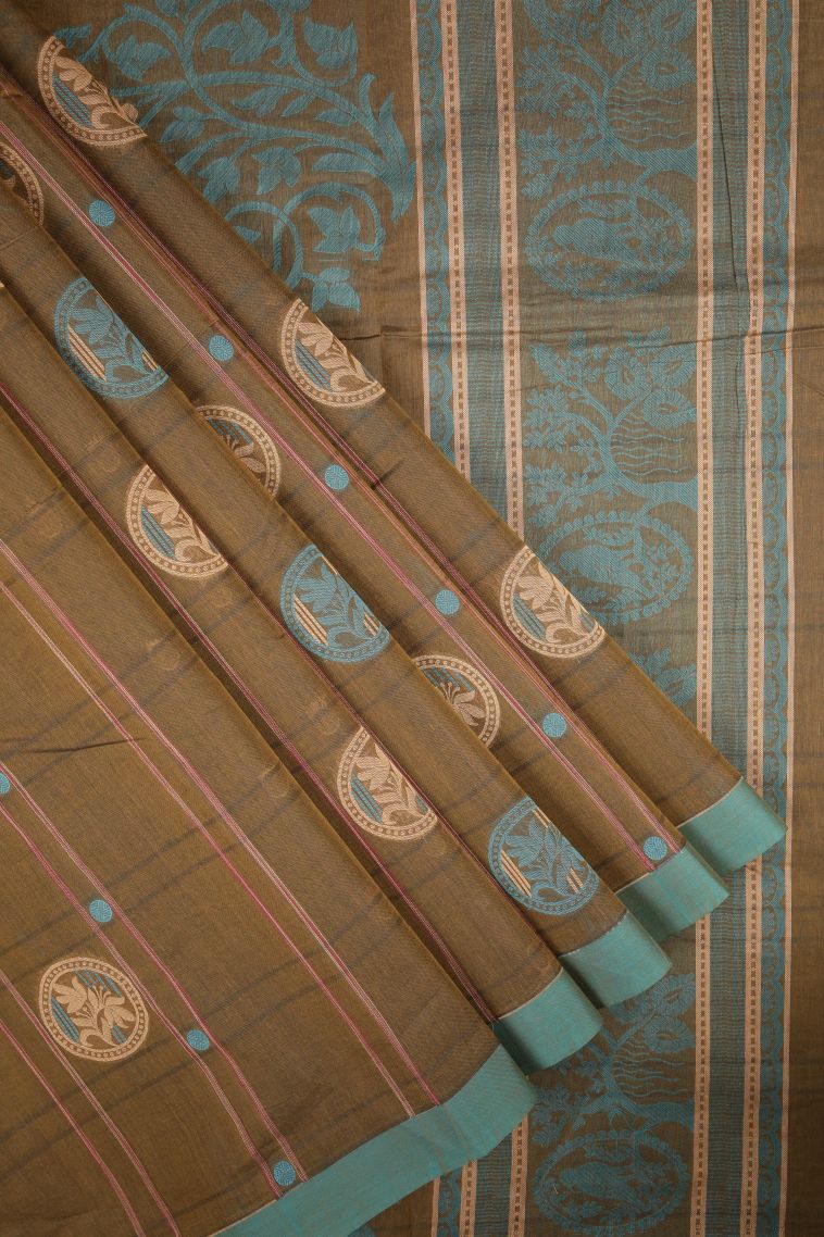 Peanut Brown Kovai Cotton Sarees with Without Zari Zari Buttis (small Dots Or Motifs) view 1