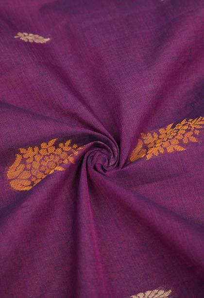 Bosenberry Purple Pure Handloom Kovai Cotton with Without Zari Zari Buttis (small Dots Or Motifs)