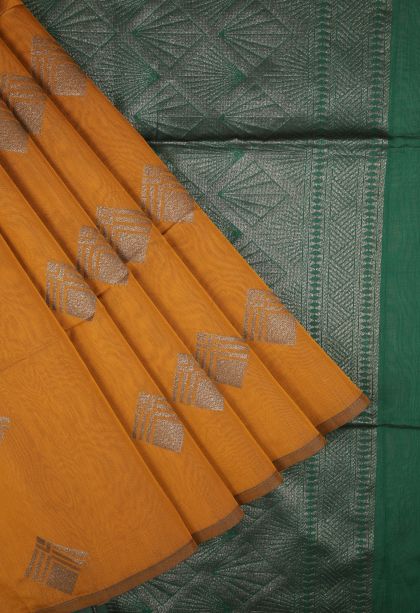 Rich Gold Silk Cotton Sarees with Silver Zari Buttis (small Dots Or Motifs)