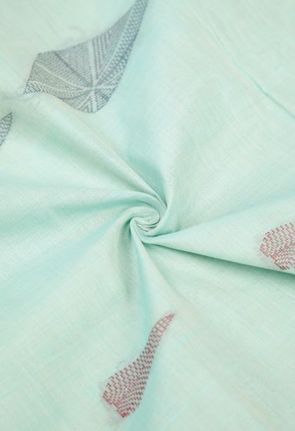 Arctic Blue Pure Handloom Kovai Cotton with Without Zari Zari Buttis (small Dots Or Motifs)