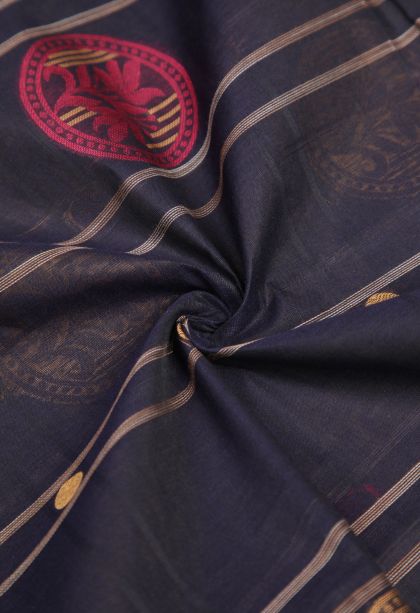 Navy Blue Kovai Cotton Sarees with Without Zari Zari Buttis (small Dots Or Motifs)