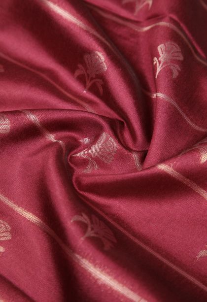 Rosewood Pink Tussar Saree with Silver Zari Stripes