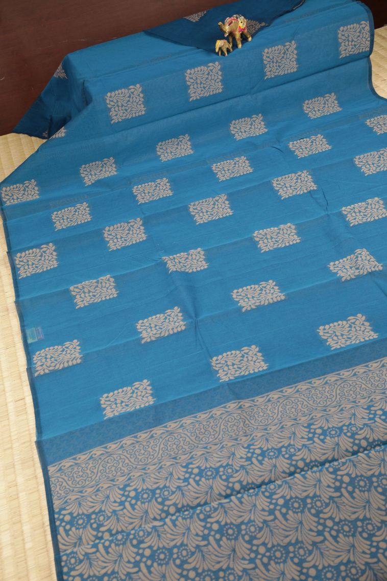 Cerulean Blue Silk Cotton with Without Zari Zari Buttis (small Dots Or Motifs) view 2