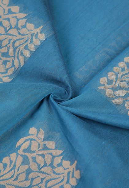 Cerulean Blue Silk Cotton with Without Zari Zari Buttis (small Dots Or Motifs)