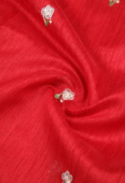 Rose  Red Tussar Saree with Without Zari Zari Buttis (small Dots Or Motifs)