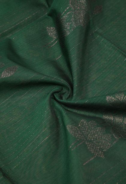 Bottle Green Silk Cotton Sarees with Bronze Zari Stripes