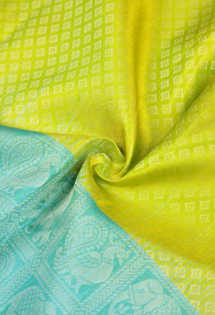 Lime Green Soft Silk Saree with Silver Zari Buttis (small Dots Or Motifs)