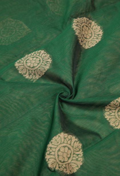 Bottle Green Silk Cotton with Without Zari Zari Buttis (small Dots Or Motifs)