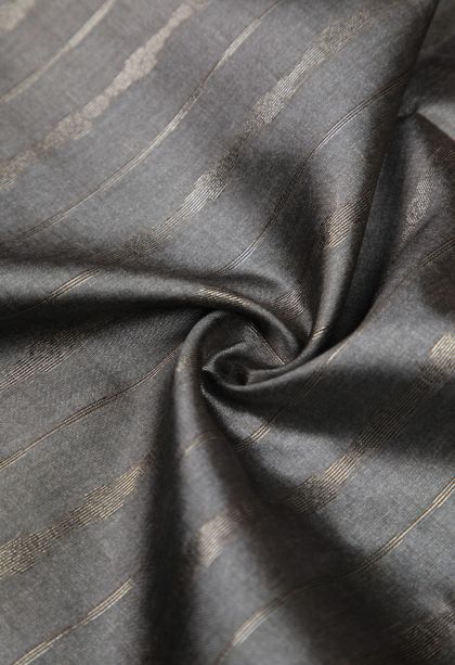 Gray Black Tussar Saree with Bronze Zari Stripes