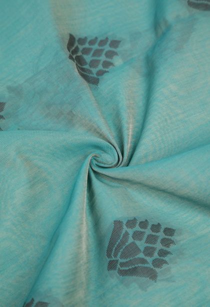 Cerulean Blue Silk Cotton with Without Zari Zari Buttis (small Dots Or Motifs)