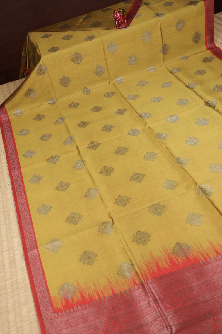 Gold Tussar Saree with Bronze Zari Buttis (small Dots Or Motifs) view 2