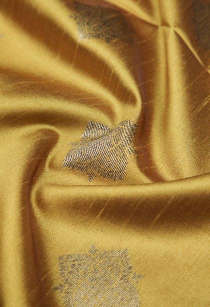 Gold Tussar Saree with Bronze Zari Buttis (small Dots Or Motifs)