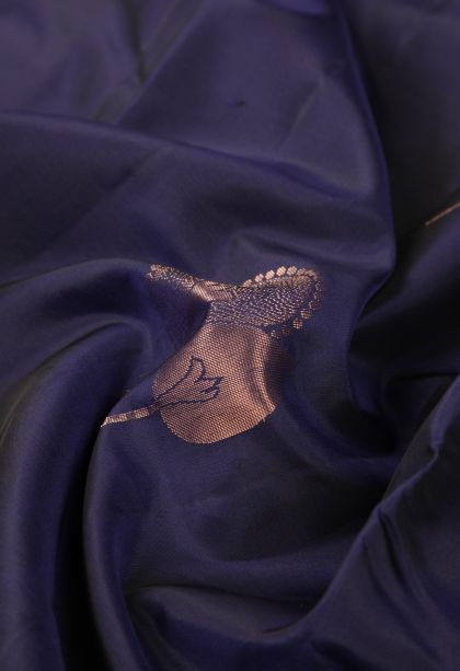 Navy Blue Soft Silk Saree with Copper Zari Buttis (small Dots Or Motifs)