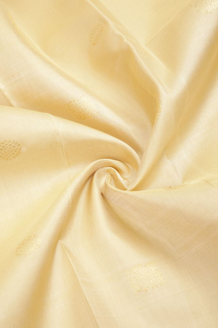 Cream White Kanchipuram Silk Sarees with Gold Zari Buttis (small Dots Or Motifs) view 4