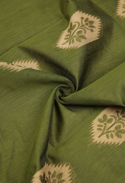 Basil Green Silk Cotton with Without Zari Zari Buttis (small Dots Or Motifs)
