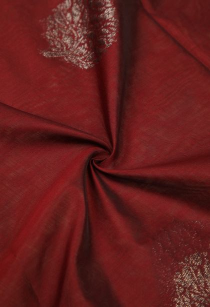 Apple Red Silk Cotton Sarees with Silver Zari Buttis (small Dots Or Motifs)