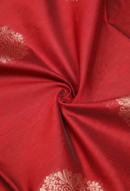 Rose  Red Silk Cotton Sarees with Silver Zari Buttis (small Dots Or Motifs)