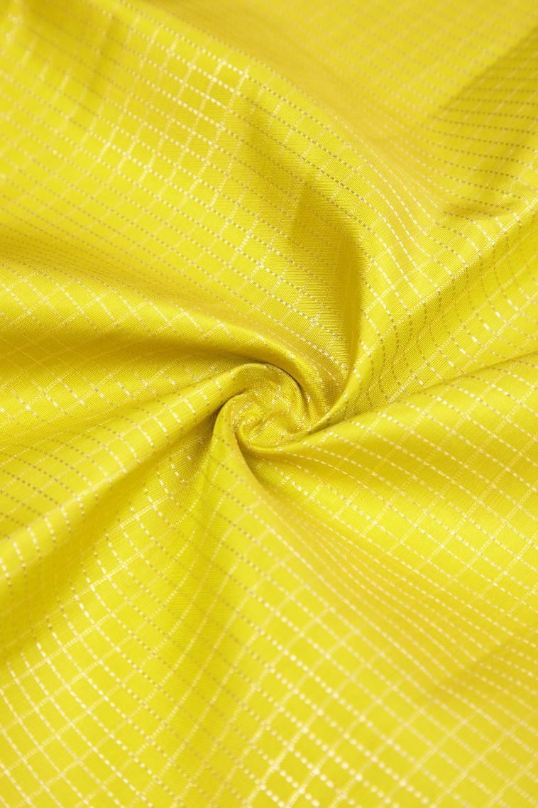 Lime Green Kanchipuram Silk Sarees with Gold Zari Checks view 4