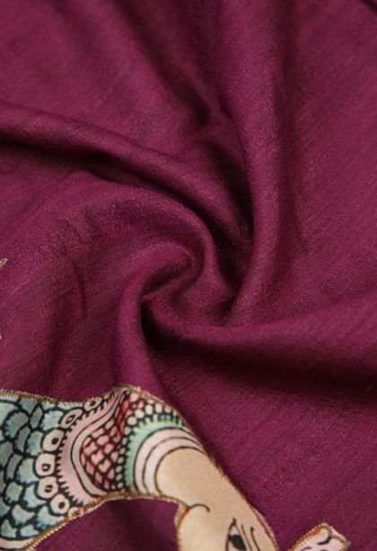 Magenta Purple Tussar Saree with Without Zari Zari Floral Patterns