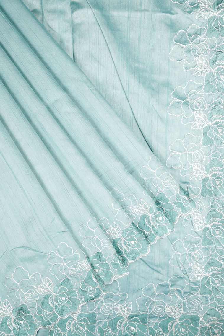 Arctic Blue Tussar Saree with Without Zari Zari Plain view 1