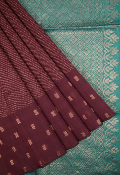 Amethyst Purple Silk Cotton Sarees with Copper Zari Stripes