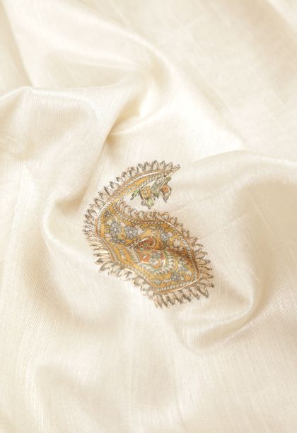 Frost White Tussar Saree with Without Zari Zari Buttis (small Dots Or Motifs)