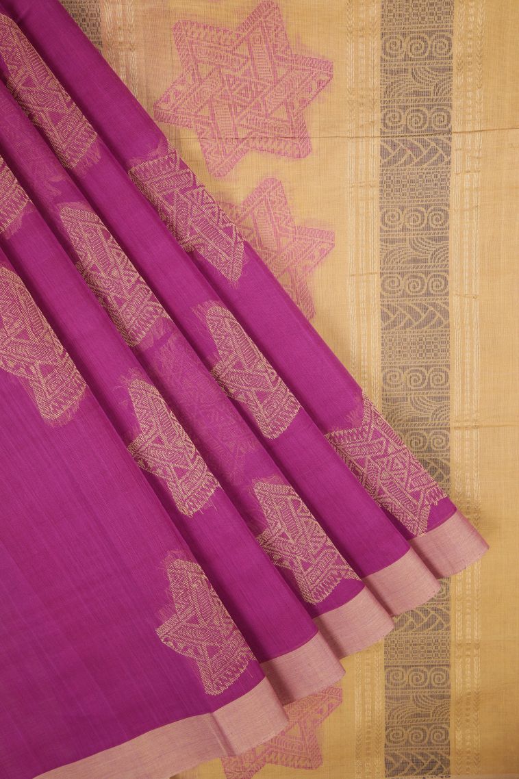 Magenta Purple Pure Handloom Kovai Cotton with Without Zari Zari Buttis (small Dots Or Motifs) view 1