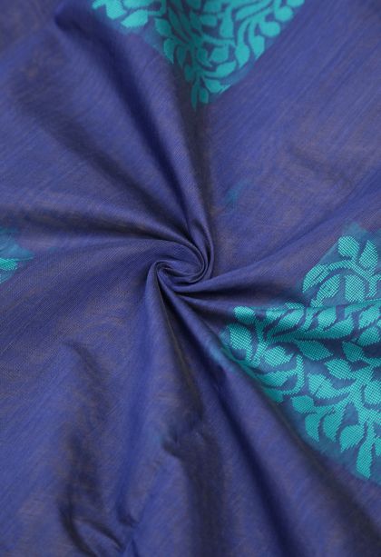 Admiral Blue Silk Cotton with Without Zari Zari Buttis (small Dots Or Motifs)