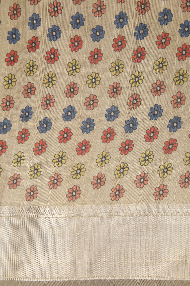 Basil Green Tussar Saree with Without Zari Zari Plain view 3