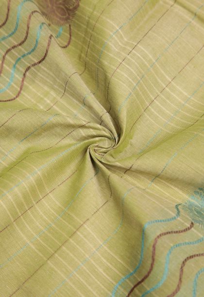Olive Green Kovai Cotton Sarees with Without Zari Zari Stripes