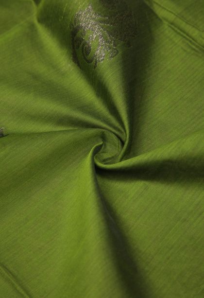 Basil Green Silk Cotton Sarees with Bronze Zari Buttis (small Dots Or Motifs)