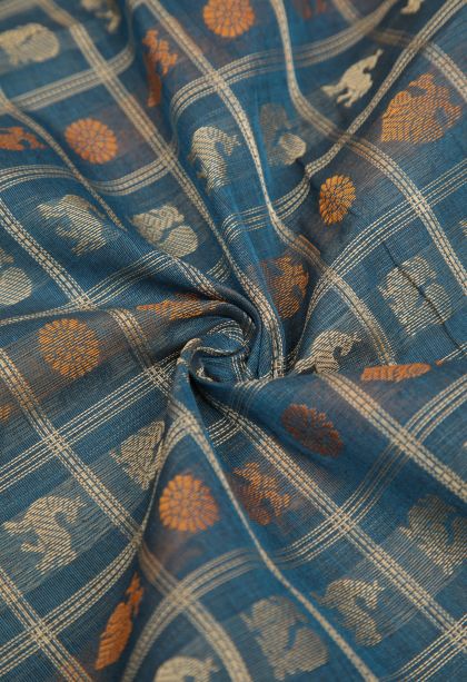 Aegean Blue Pure Handloom Kovai Cotton with Without Zari Zari Peacock Motifs
