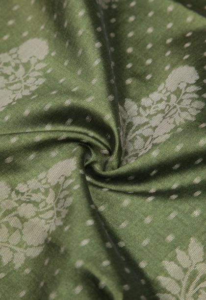 Basil Green Tussar Saree with Without Zari Zari Buttis (small Dots Or Motifs)