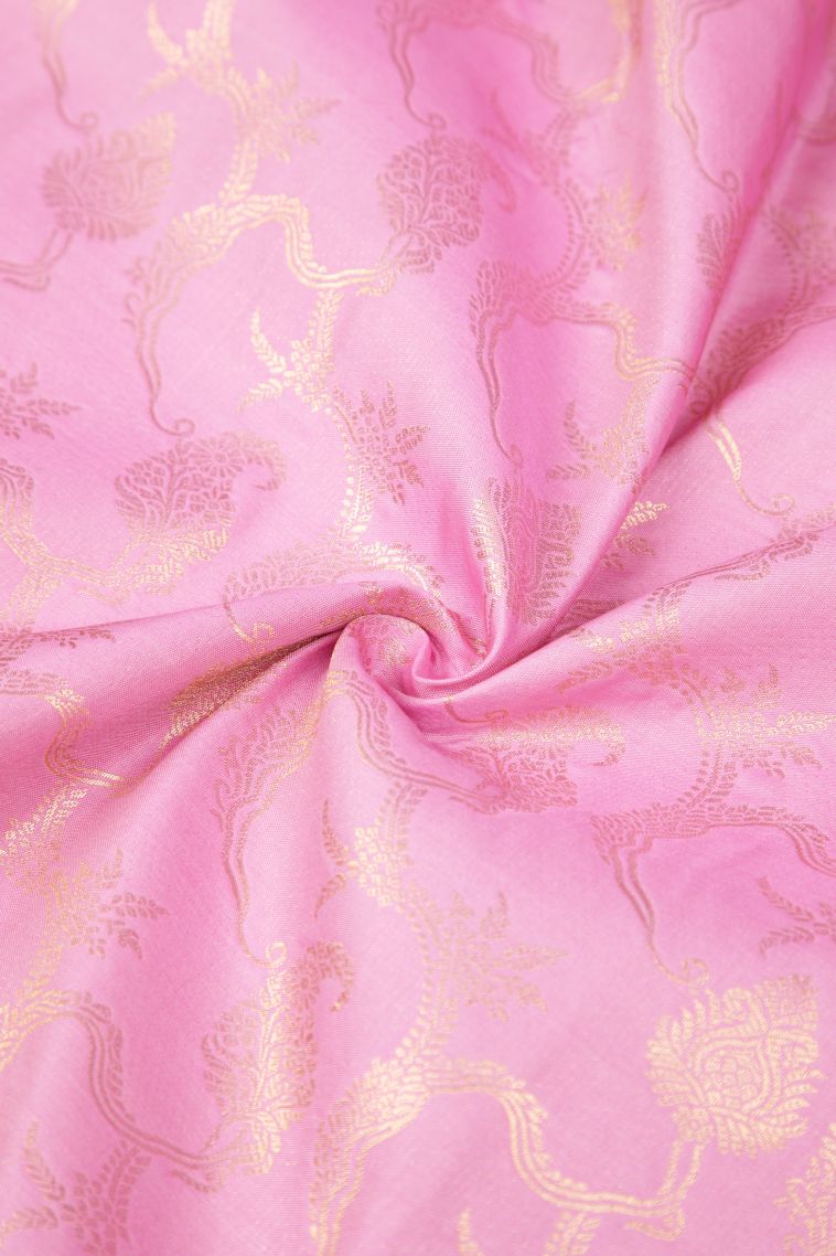 Taffy Pink Samudrika Pattu with Copper Zari Floral Patterns view 4