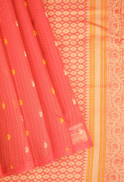Candy Orange Kanchi Cotton Sarees with Without Zari Zari Floral Patterns