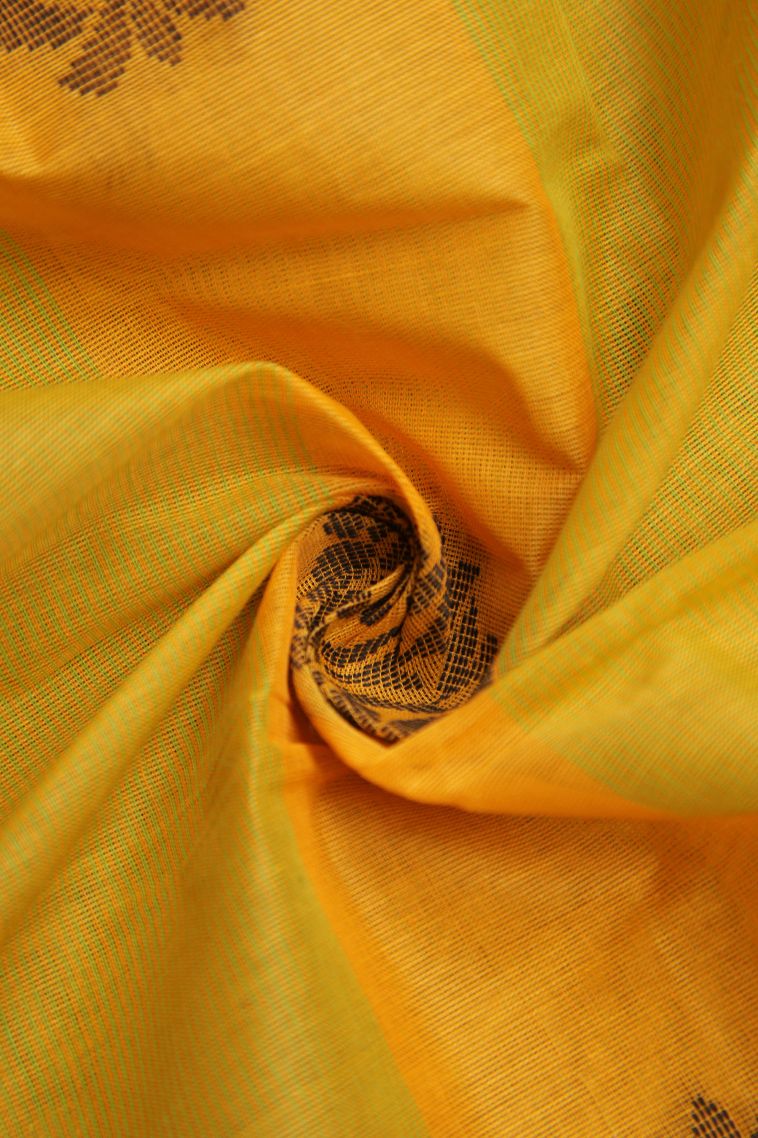 Lemon Yellow Kanchi Cotton Sarees with Without Zari Zari Floral Patterns view 4