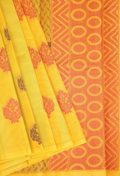 Lemon Yellow Kanchi Cotton Sarees with Without Zari Zari Floral Patterns