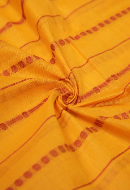Honey Orange Kanchi Cotton Sarees with Gold Zari Buttis (small Dots Or Motifs)