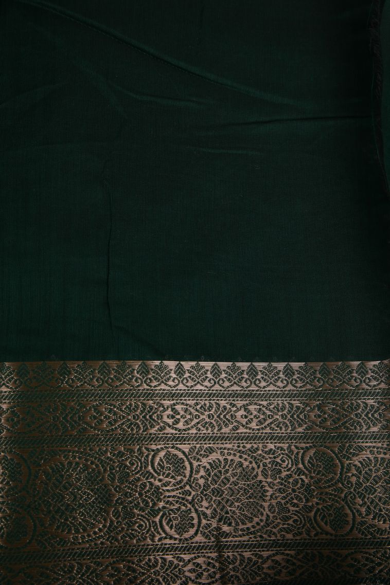 Pine Green Fancy Saree with Silver Zari Floral Patterns view 3