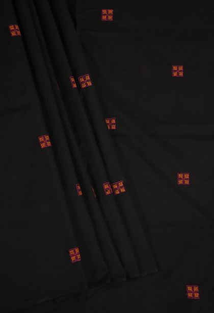 Asphalt Black Poly Cotton Sarees with Without Zari Zari Geometric Shapes