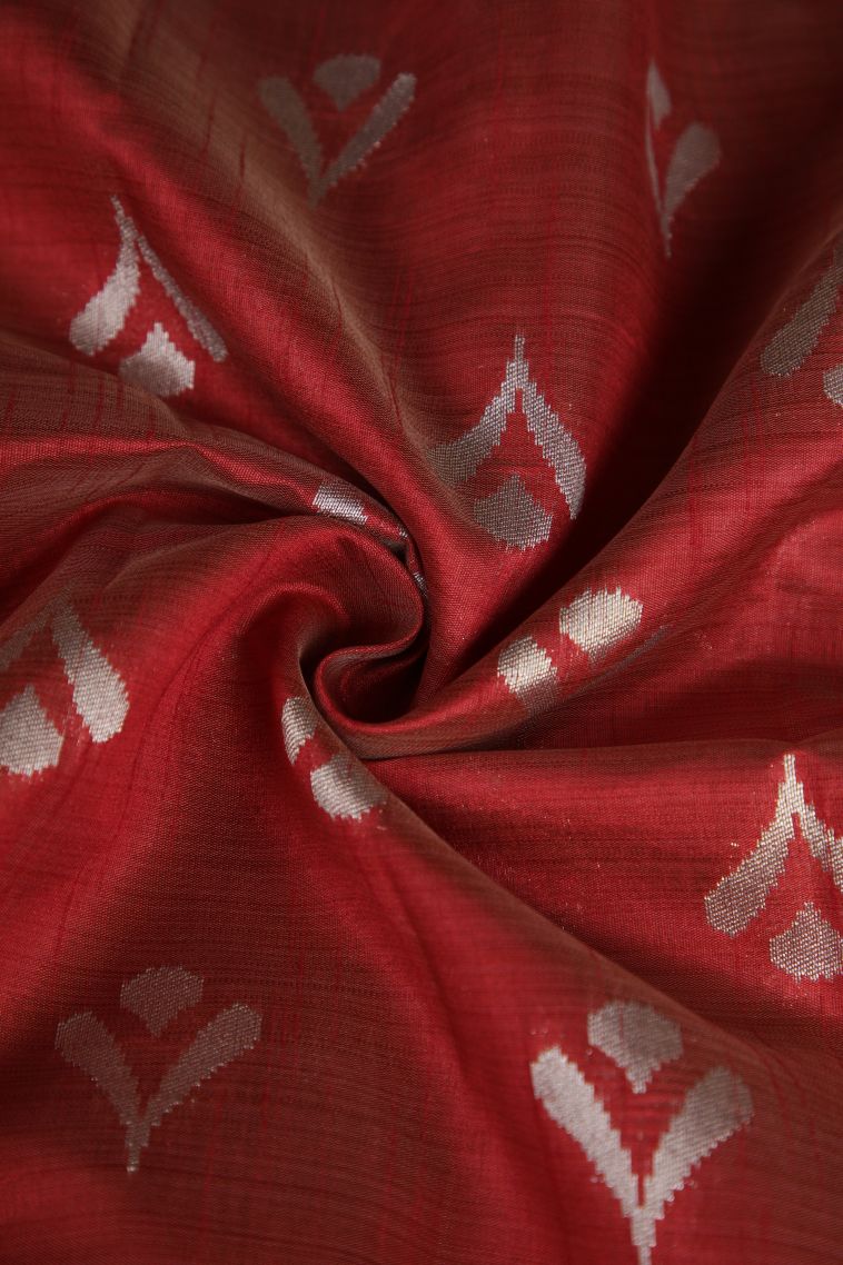 Candy Red Fancy Saree with Silver Zari Buttis (small Dots Or Motifs) view 4