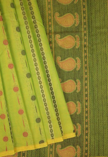 Pear Green Kanchi Cotton Sarees with Without Zari Zari Buttis (small Dots Or Motifs)