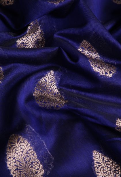 Lapis Blue Fancy Saree with Silver Zari Floral Patterns