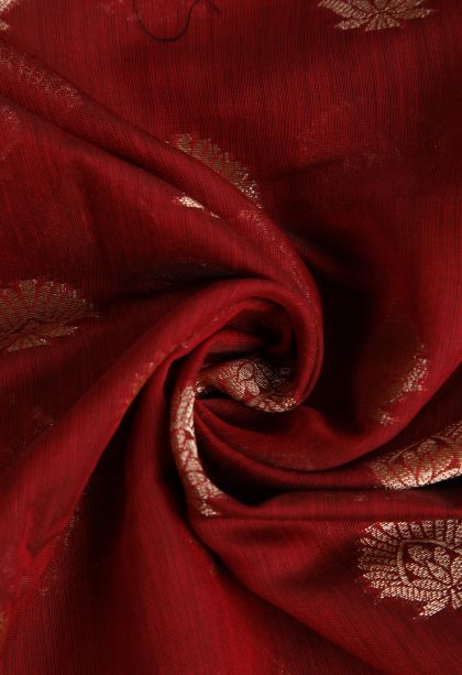 Candy Red Fancy Saree with Copper Zari Floral Patterns