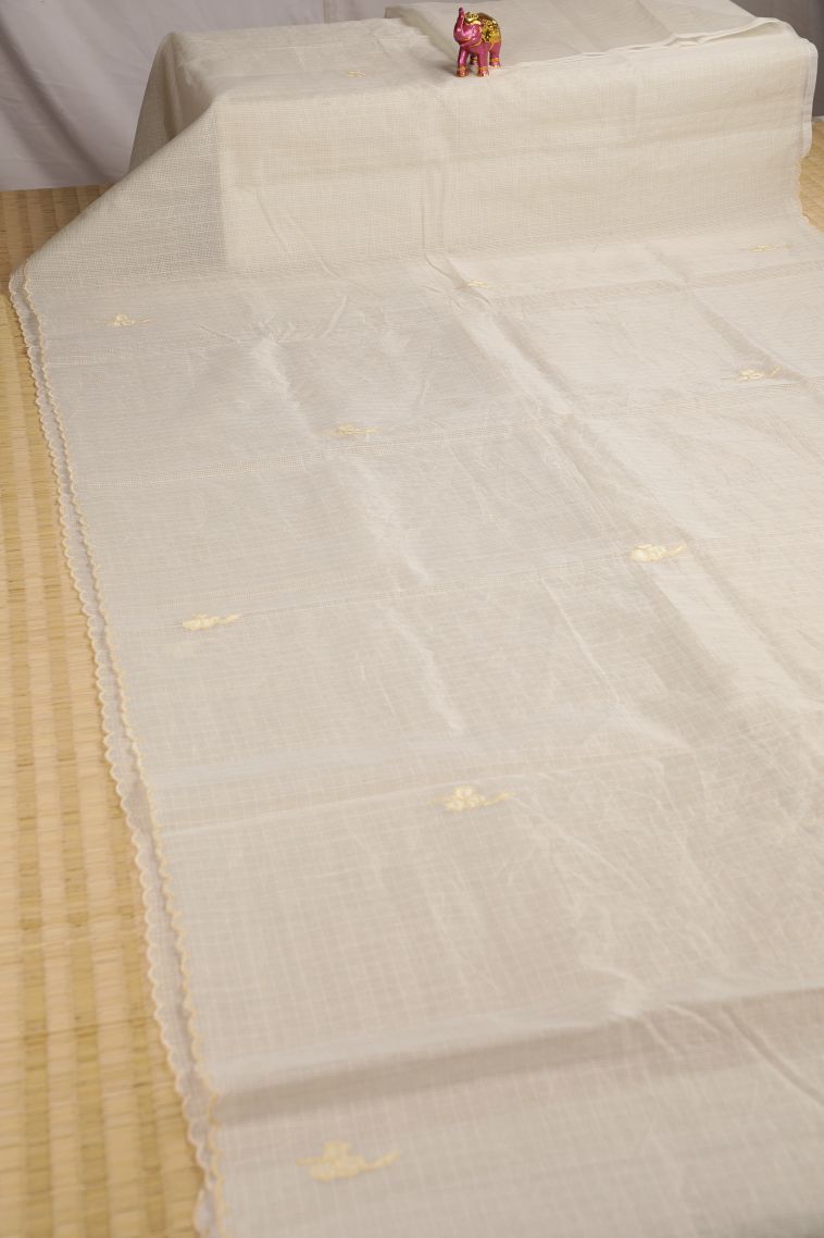 Ivory White Organza Saree with Without Zari Zari Floral Patterns view 2