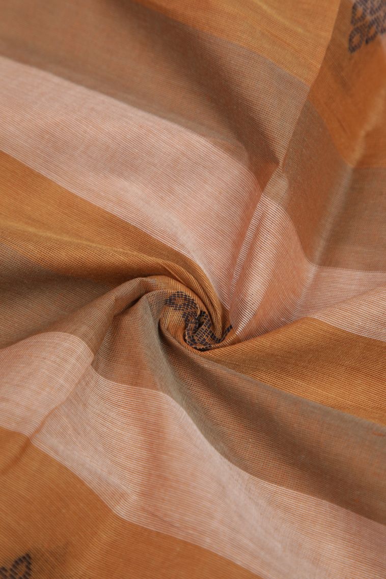 Tawny Brown Kanchi Cotton Sarees with Gold Zari Geometric Shapes view 4