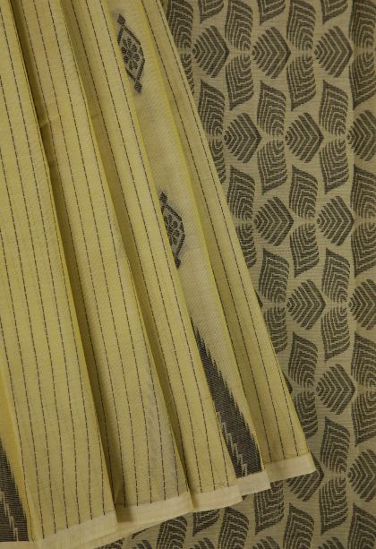 Oyster Yellow Kanchi Cotton Sarees with Without Zari Zari Stripes